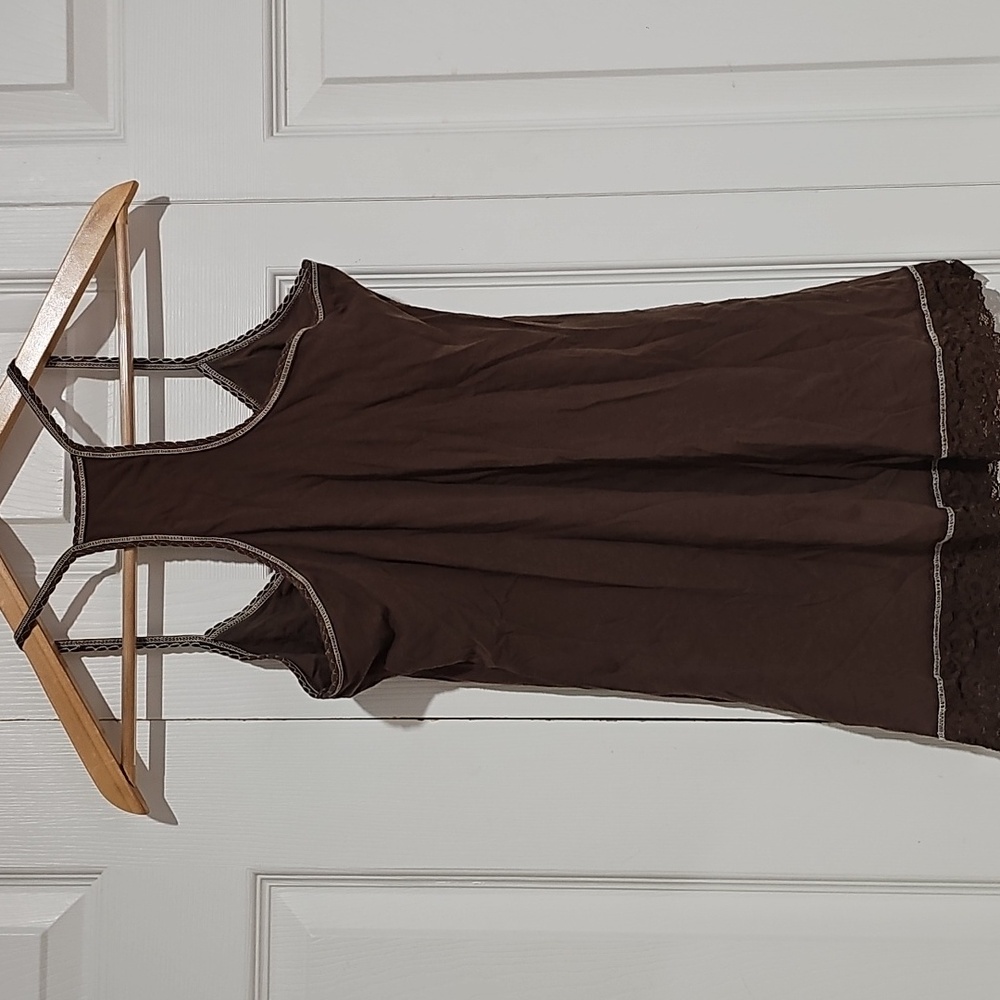 🤎 Hollister Brown Racerback Lace Trim Tank Top Size L - Picture 6 of 6